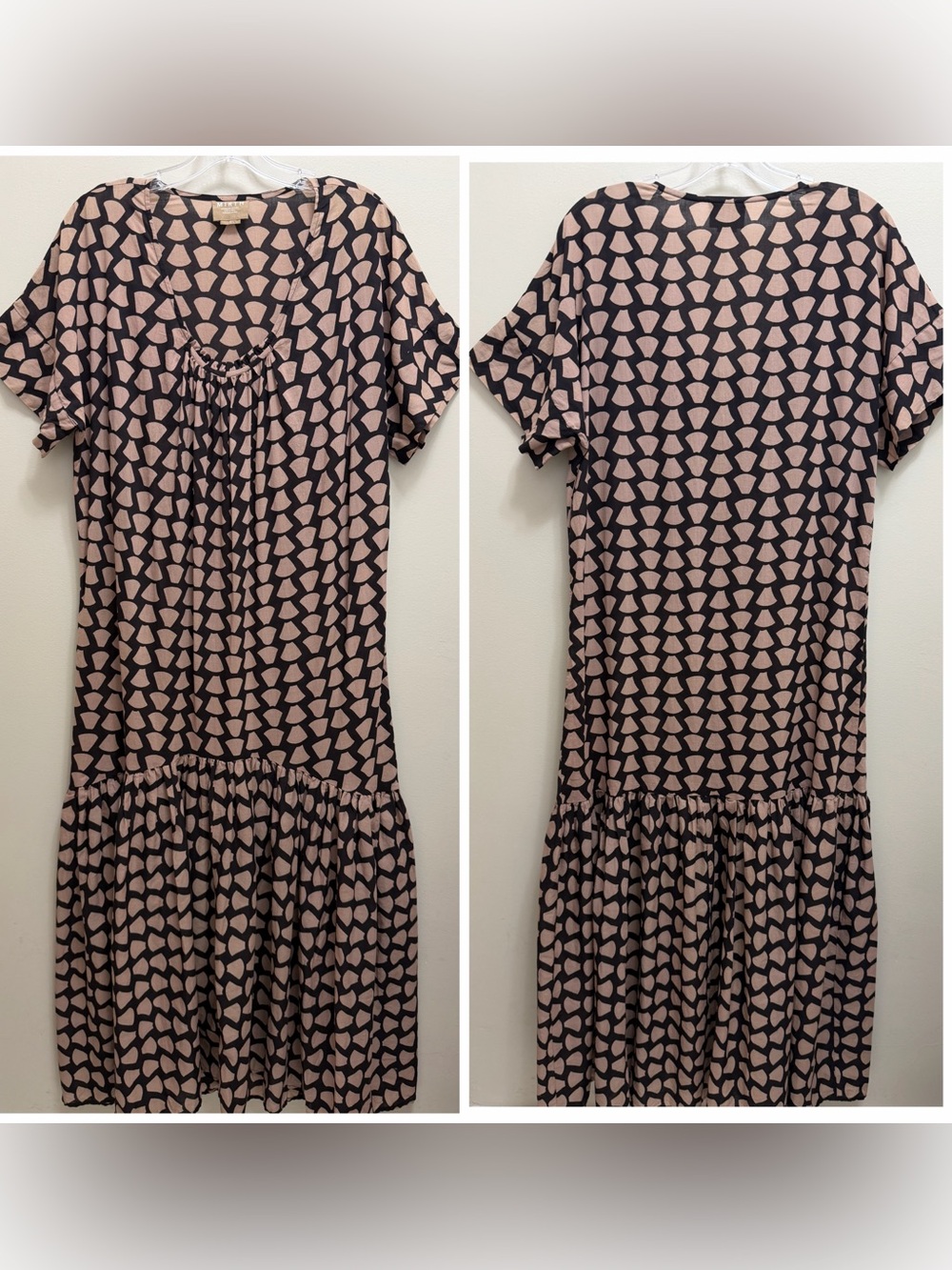 Mirth Lisbon Maxi Dress Kaftan Waist Tie Geo Print Handmade Edition in Eggplant - Picture 3 of 10